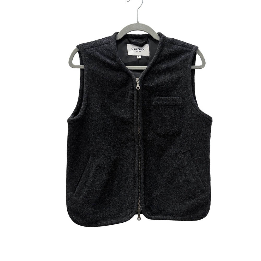 Corridor New York Mens Charcoal Grey Wool Blend Full Zip Vest Size Small